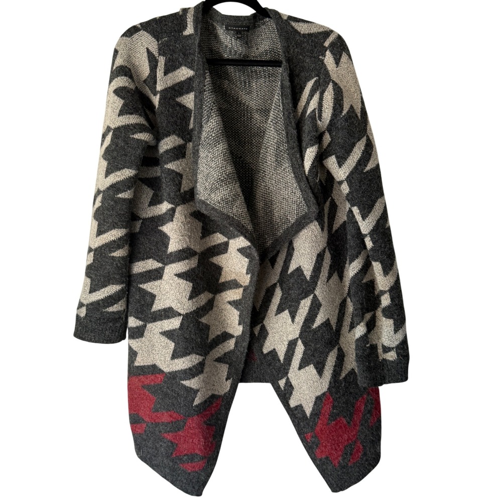 Staccato Women's Houndstooth‎ Waterfall Cardigan Sweater Size L Western Aztec